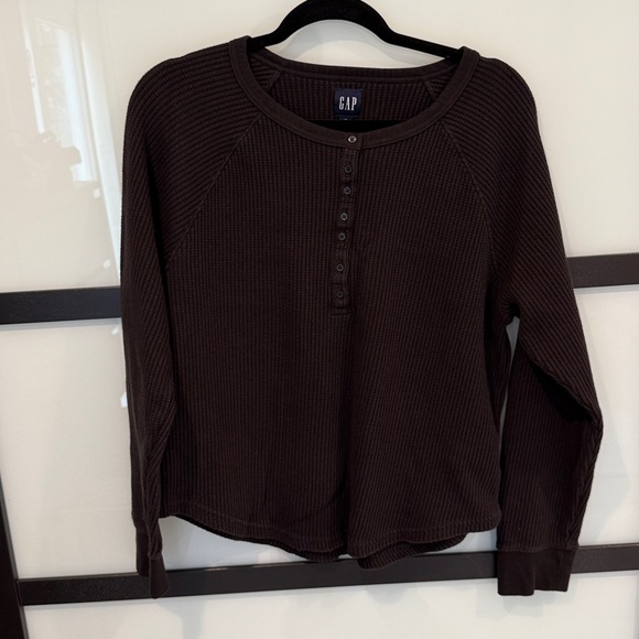 Black Ribbed Henley Top - Picture 2 of 5
